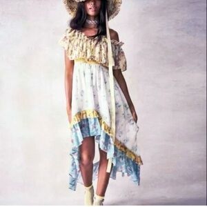 LoveShackFancy Alexia High Low Floral Ruffle Dress sz: 2 Multicolor Boho Festive